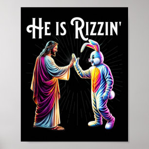 Funny Rizz He Is Rizzin Jesus High Five Easter Bun Poster