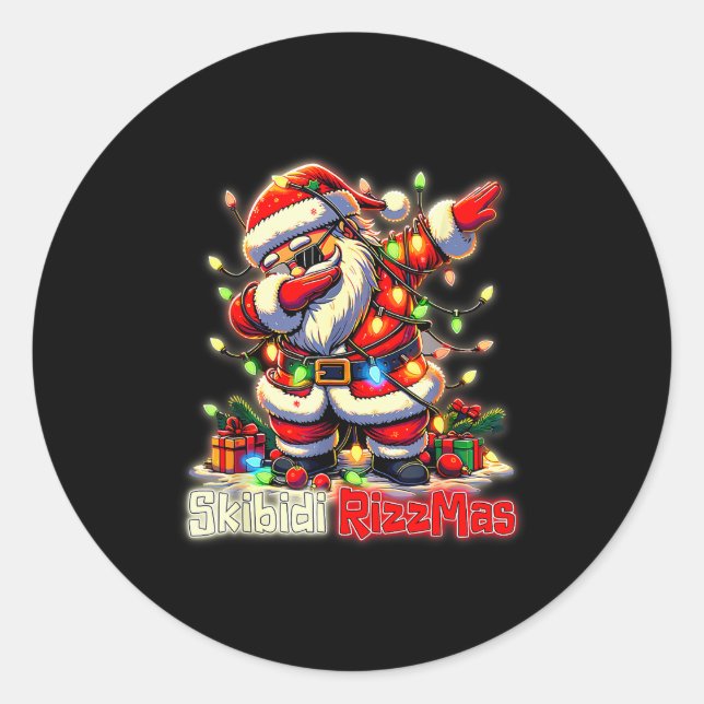 Funny Rizz Santa Claus Dabbing Christmas Skibidi R Classic Round Sticker (Front)