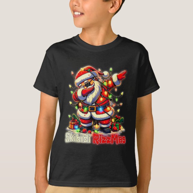 Funny Rizz Santa Claus Dabbing Christmas Skibidi R T-Shirt (Front)