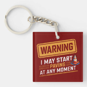 Funny Road Construction Warning Bold Typography Key Ring