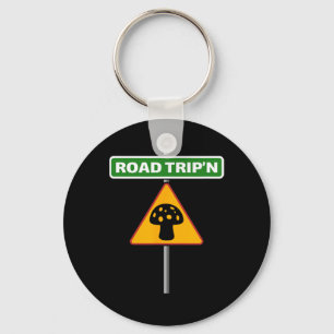 Funny Road Trip - Mushroom Road Sign - Vacation Key Ring