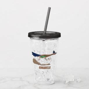 Funny roadrunner bird cartoon illustration acrylic tumbler