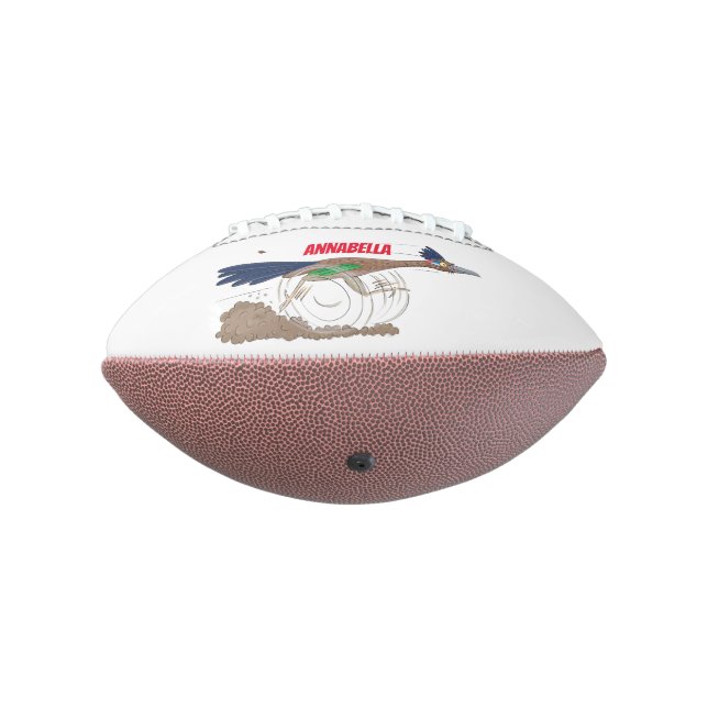 Funny roadrunner bird cartoon illustration american football (Rotated 270)