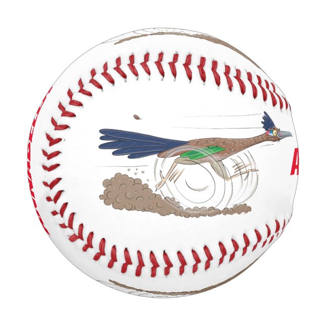 Funny roadrunner bird cartoon illustration baseball (Front Left)