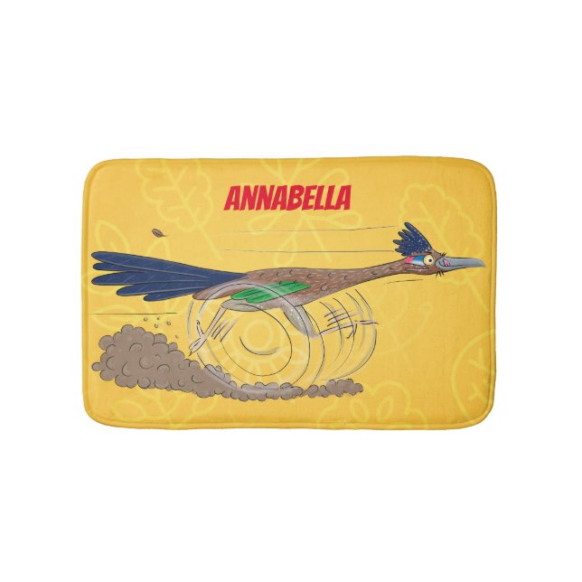 Funny roadrunner bird cartoon illustration bath mat (Front)