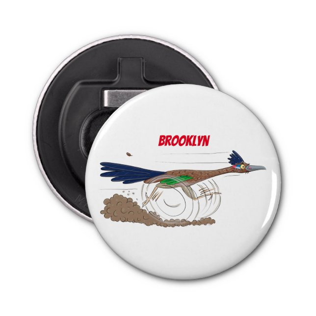 Funny roadrunner bird cartoon illustration bottle opener (Front)