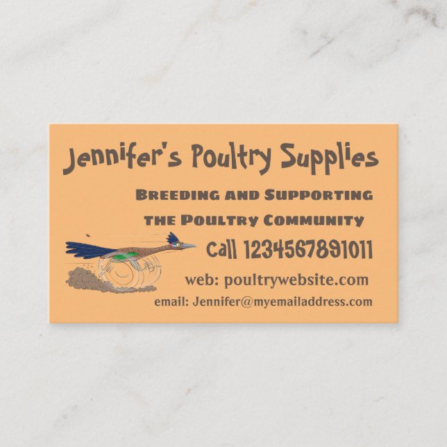 Funny roadrunner bird cartoon illustration business card (Front)