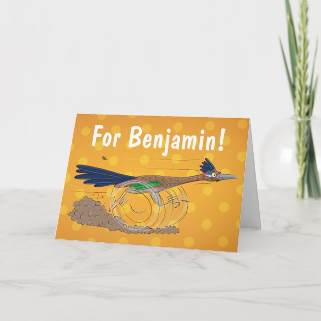 Funny roadrunner bird cartoon illustration card (Front)