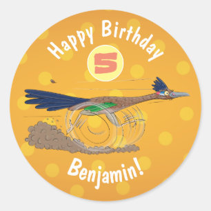 Funny roadrunner bird cartoon illustration classic round sticker
