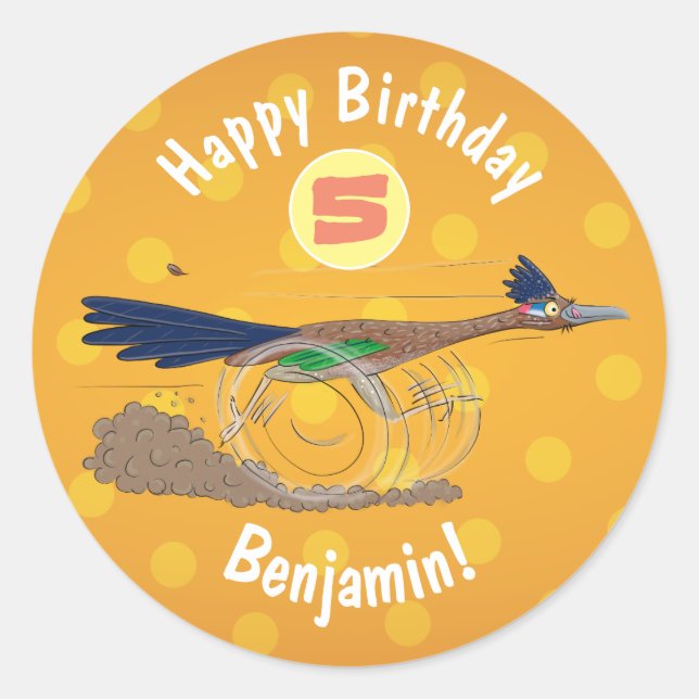 Funny roadrunner bird cartoon illustration classic round sticker (Front)