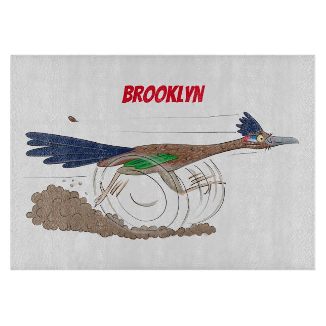 Funny roadrunner bird cartoon illustration cutting board (Front)
