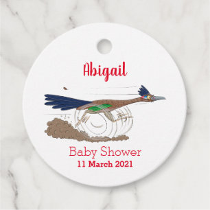 Funny roadrunner bird cartoon illustration favour tags