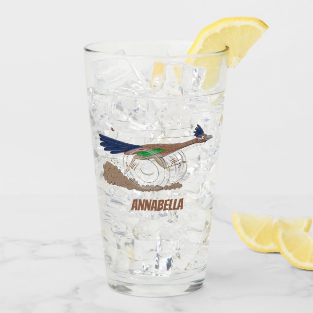 Funny roadrunner bird cartoon illustration glass (Back Ice)