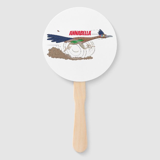 Funny roadrunner bird cartoon illustration hand fan (Front)