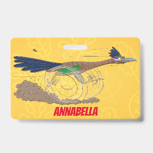 Funny roadrunner bird cartoon illustration ID badge