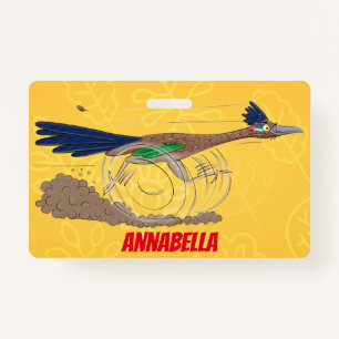 Funny roadrunner bird cartoon illustration ID badge