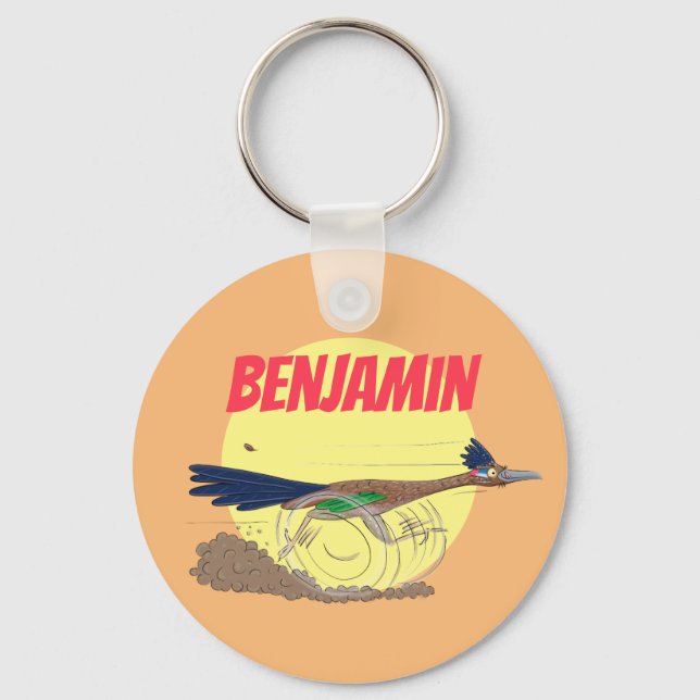 Funny roadrunner bird cartoon illustration key ring (Front)