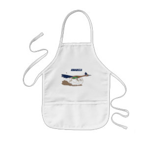 Funny roadrunner bird cartoon illustration kids apron