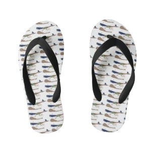 Funny roadrunner bird cartoon illustration kid's flip flops