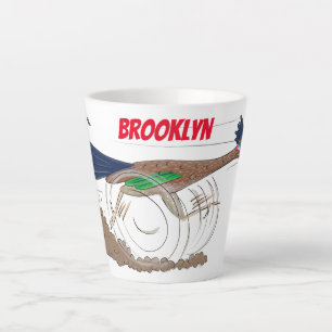 Funny roadrunner bird cartoon illustration latte mug