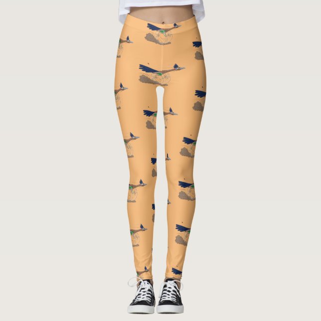 Funny roadrunner bird cartoon illustration leggings (Front)