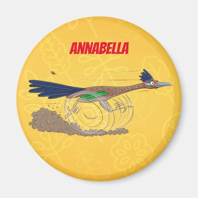 Funny roadrunner bird cartoon illustration magnet (Front)