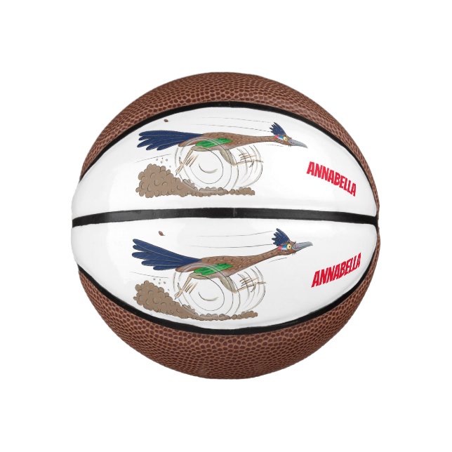 Funny roadrunner bird cartoon illustration mini basketball (Front)