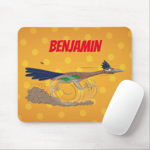 Funny roadrunner bird cartoon illustration mouse mat