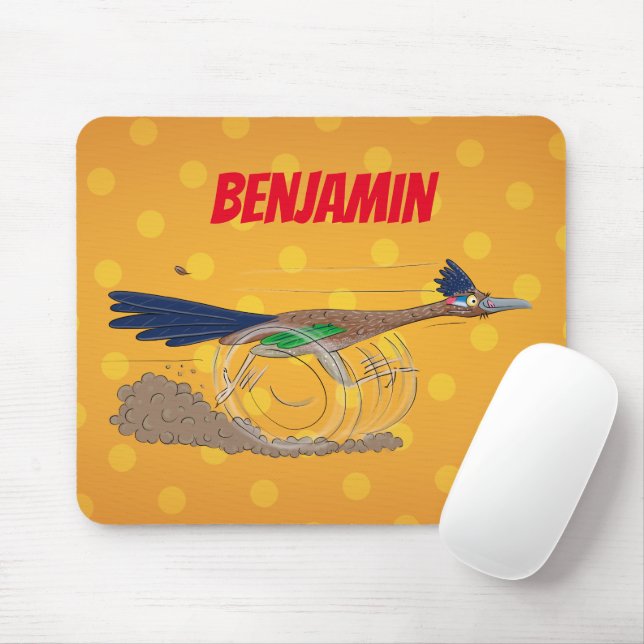 Funny roadrunner bird cartoon illustration mouse mat (With Mouse)