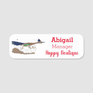 Funny roadrunner bird cartoon illustration name tag