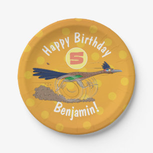 Funny roadrunner bird cartoon illustration paper plate