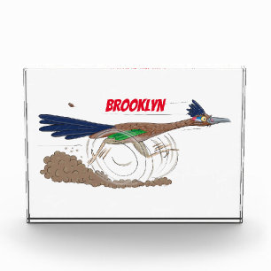 Funny roadrunner bird cartoon illustration photo block