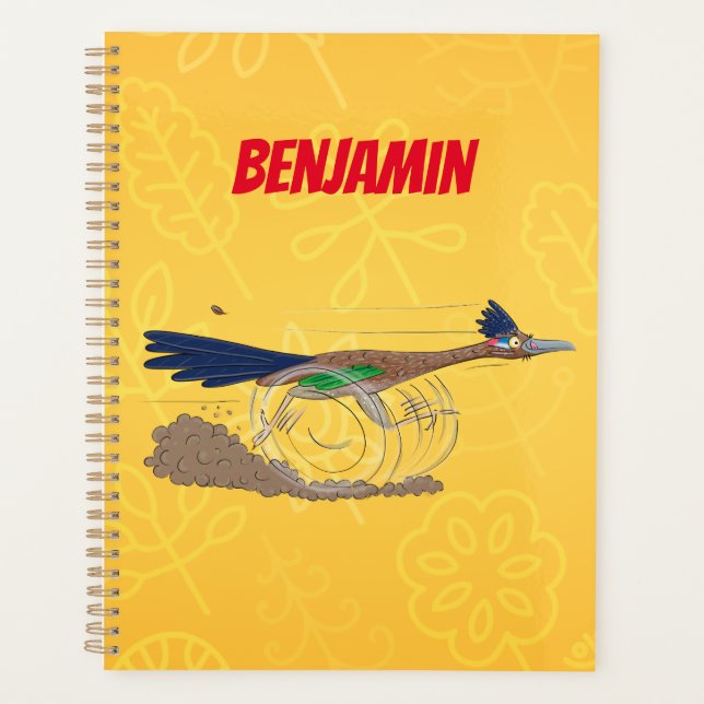 Funny roadrunner bird cartoon illustration planner (Front)