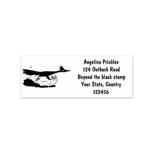 Funny roadrunner bird cartoon illustration rubber stamp
