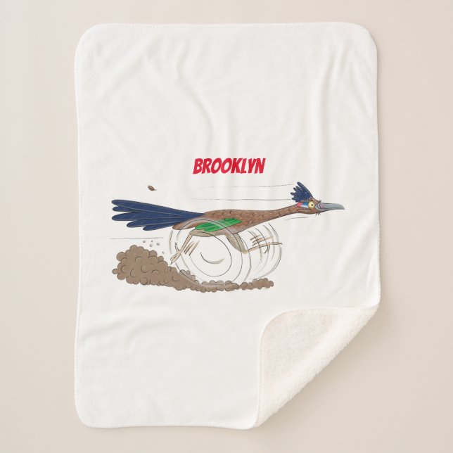 Funny roadrunner bird cartoon illustration sherpa blanket (Front)