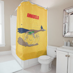 Funny roadrunner bird cartoon illustration shower curtain