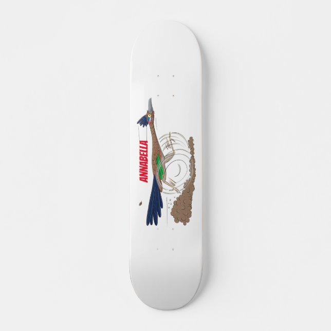 Funny roadrunner bird cartoon illustration skateboard (Front)