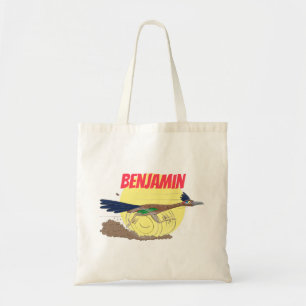Funny roadrunner bird cartoon illustration tote bag