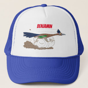 Funny roadrunner bird cartoon illustration trucker hat