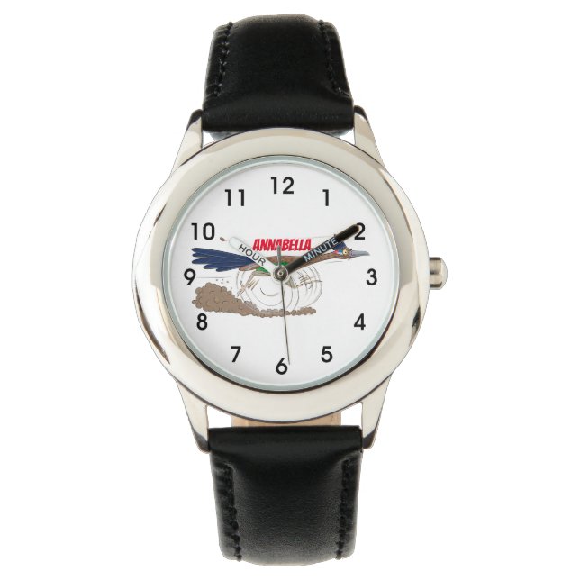 Funny roadrunner bird cartoon illustration watch (Front)
