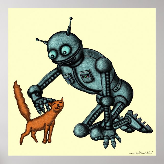 Funny robot and cat art poster (Front)