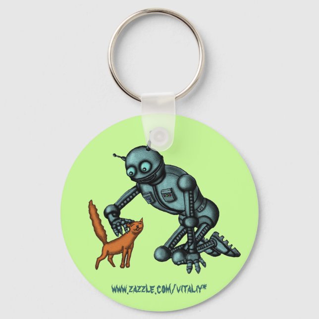 Funny robot and cat key chain (Front)