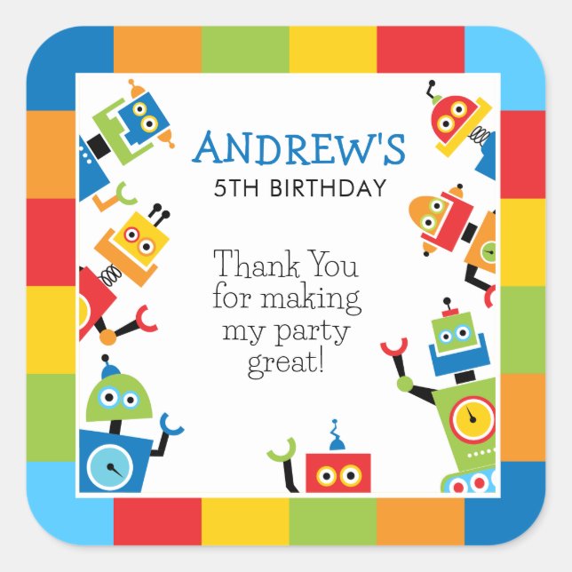 Funny Robot Birthday Sticker  (Front)