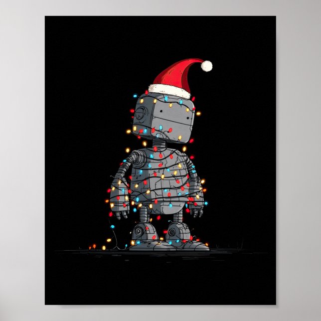 Funny Robot Christmas Graphics Lights Lover Long S Poster (Front)