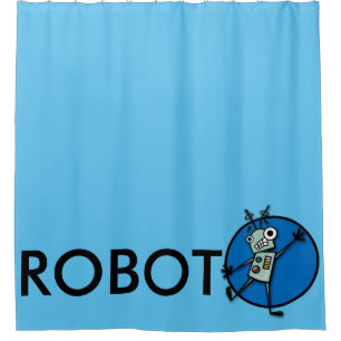 FUNNY ROBOT ILLUSTRATION SHOWER CURTAIN