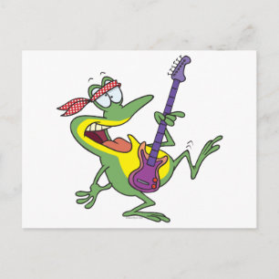 funny rock and roll bass guitar froggy frog postcard