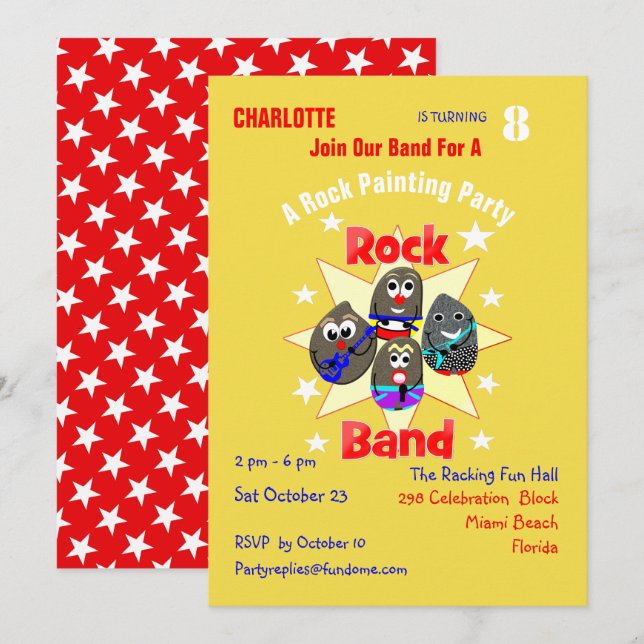 Funny Rock Band Rock Painting Party Invitation (Front/Back)