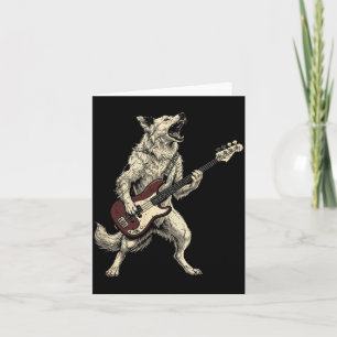 Funny Rock Border Collie Playing Guitar Retro Dog Card
