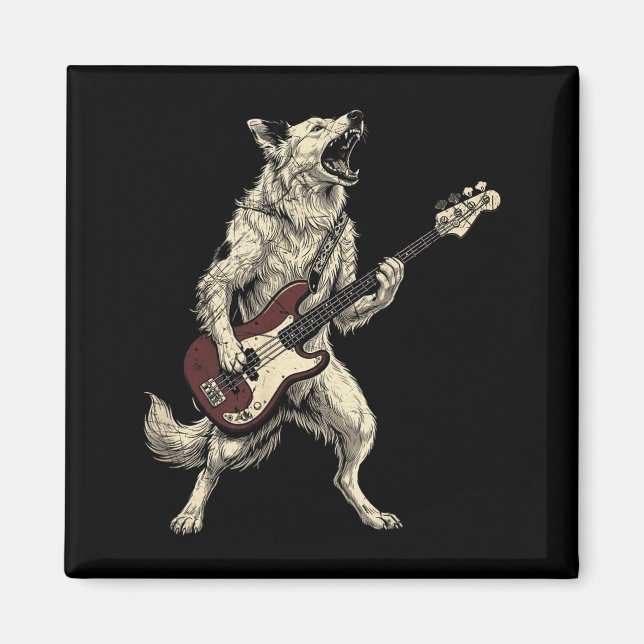 Funny Rock Border Collie Playing Guitar Retro Dog Magnet (Front)