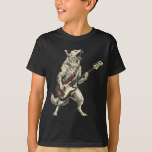 Funny Rock Border Collie Playing Guitar Retro Dog T-Shirt